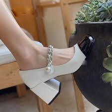 Summer Shoe Woman 2024 High Heels Luxury Shoes Women Mary Janes Pumps Square Toe Leather Sandals Black White Patchwork 39